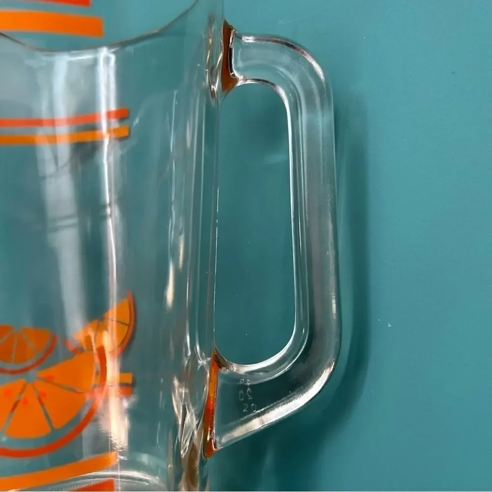 Vintage Clear Glass Pitcher with Orange Slice Design